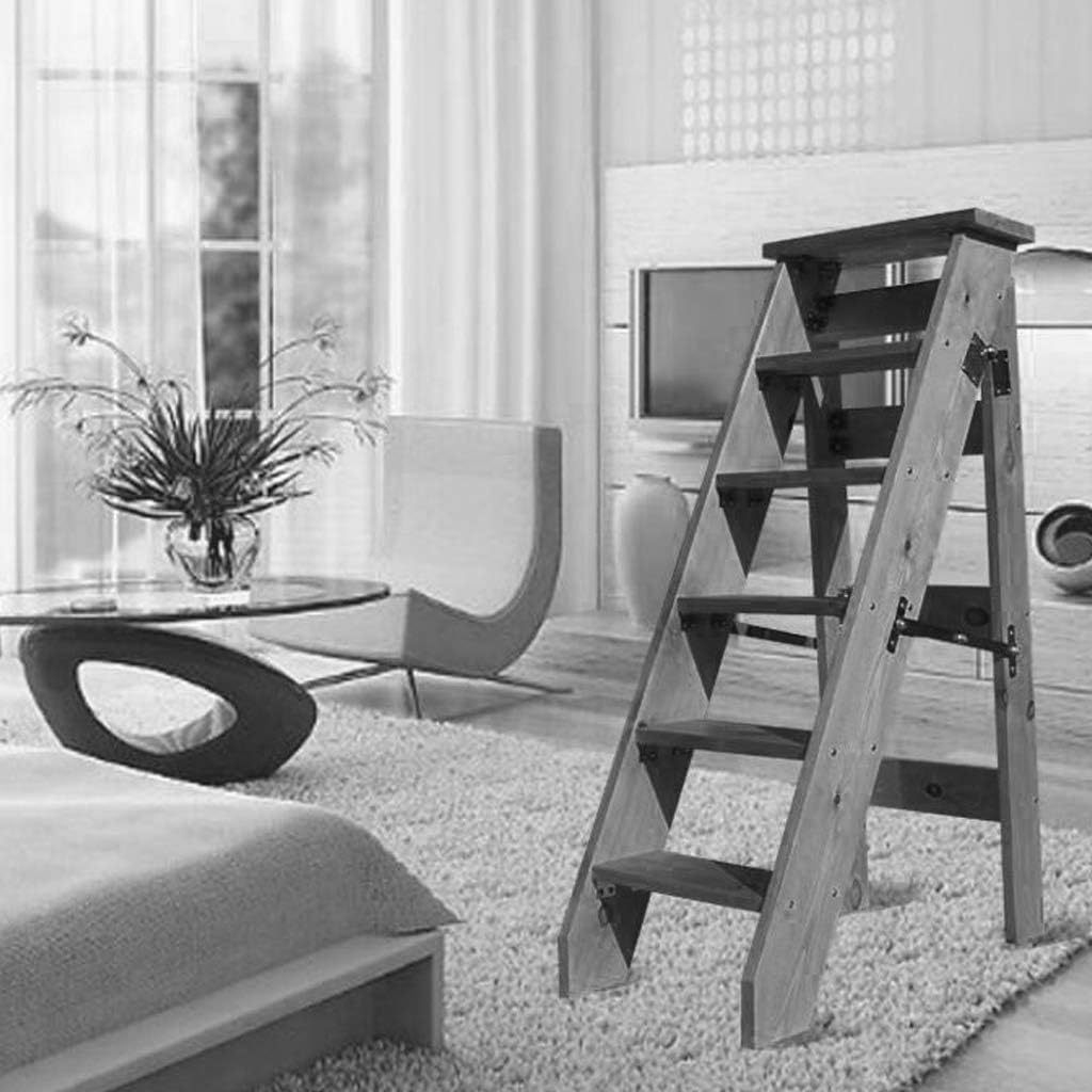 Moveable 6 Steps Stepladder Multifunction Wooden Ladder Stool Folding Stairs Chair for Living Room/Kitchen/Balcony/Courtyard,Height 120cm,Load Bearing 150kg