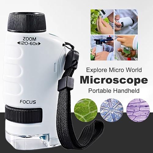 Miniatura 2 de Microscopio de bolsillo portátil, microscopio de mano actualizado 2026 con aumento de 60 x 120x, lupa digital mini alcance con luz LED para amantes