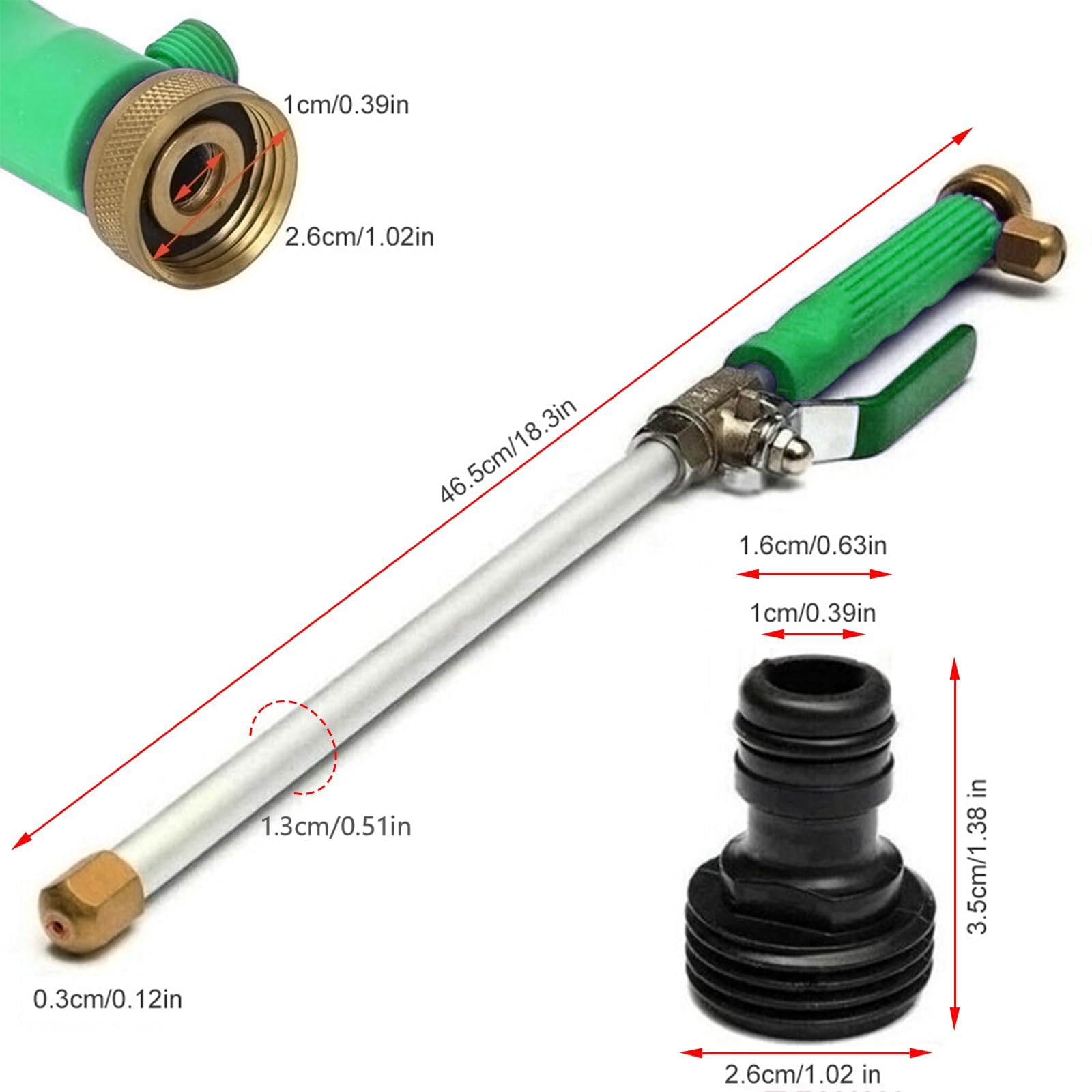 Hydro 3000 PSI 2-in-1 Portable Power Washing Nozzle, High Pressure Hose Spray Gun with Quick Connectors,2 Brass Nozzles (Jet & Fan Spray),Leak-Proof for Car,Garden,Fence (1PCS,Green)