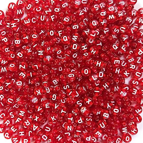 600 PCs 7mm Letter Beads Set DIY Black White Acrylic Alphabet Letter Cylinder Column Beads for Jewelry Making, Bracelets, Necklaces, Key Chains (Wine-Red)
