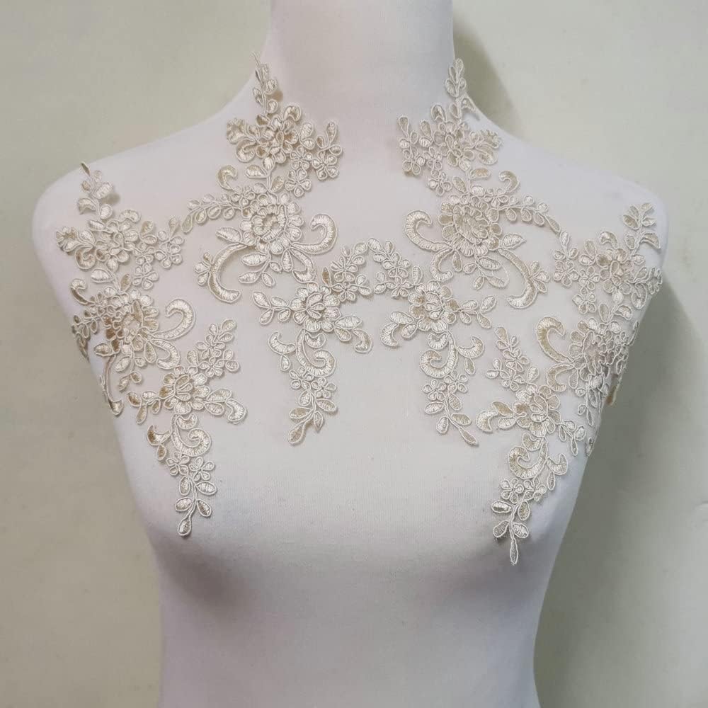 FEEPOP 2 Pairs of Embroidered Lace and Decal Wedding Dress Accessories for Lace Accessories (Light Champagne Color)
