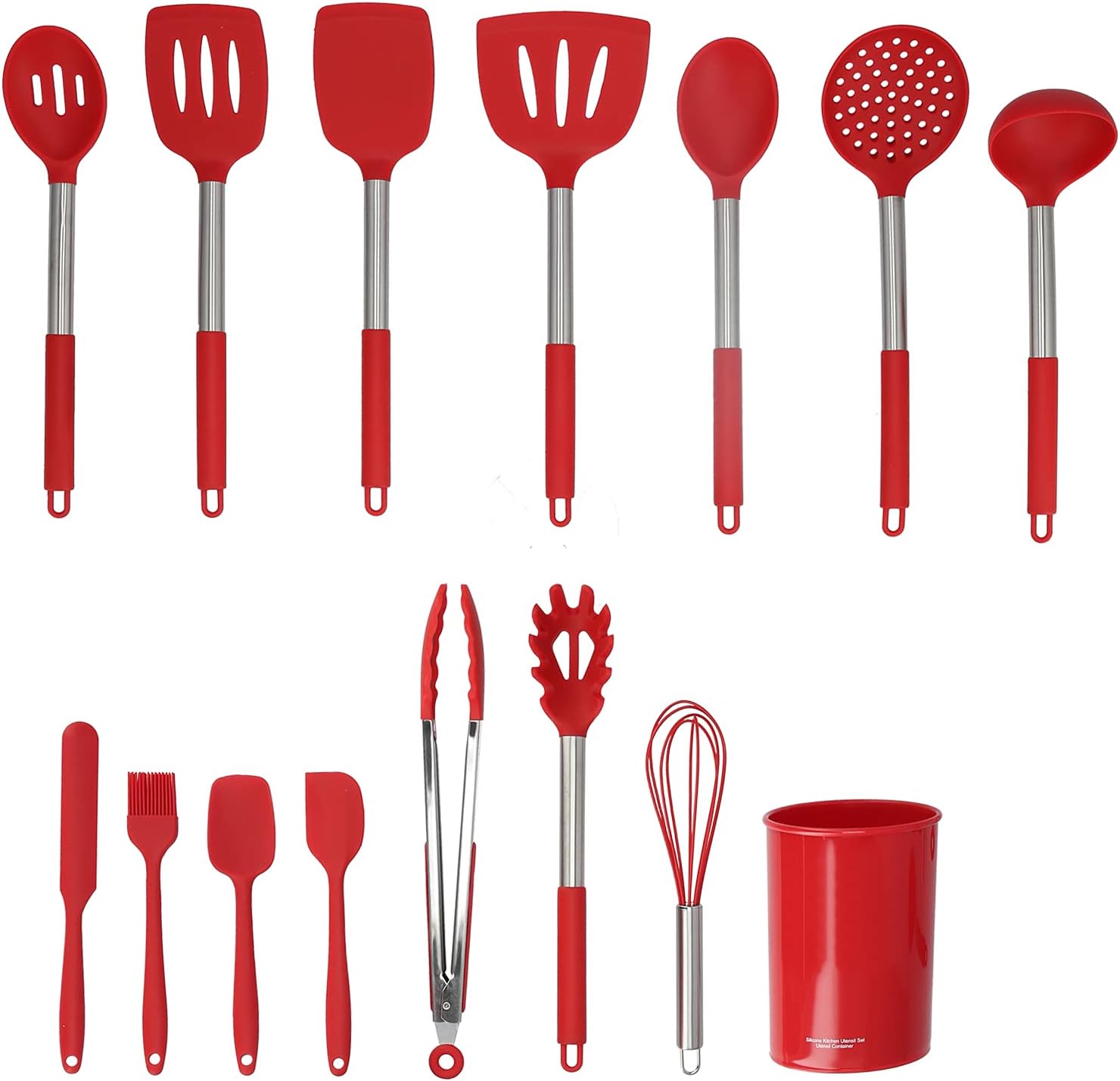 Silicone Cooking Utensil Set, Silicone Kitchen Utensils, Stainless Steel Handle, 15PCS – – Free Non – Stick Design, Heat to 480F, Perfect for Home &