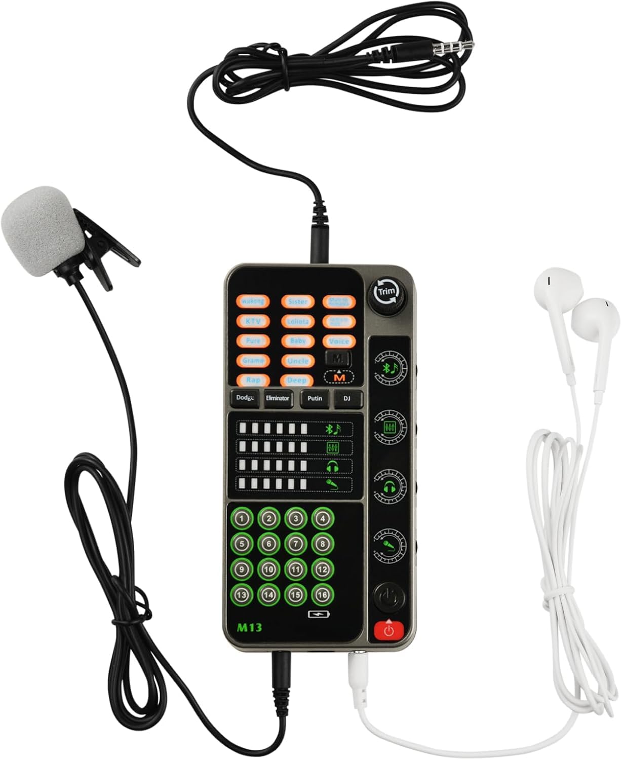 Flylin Changeur de voix portable microphone modulateur 16 effets sonores enregistrement jeu