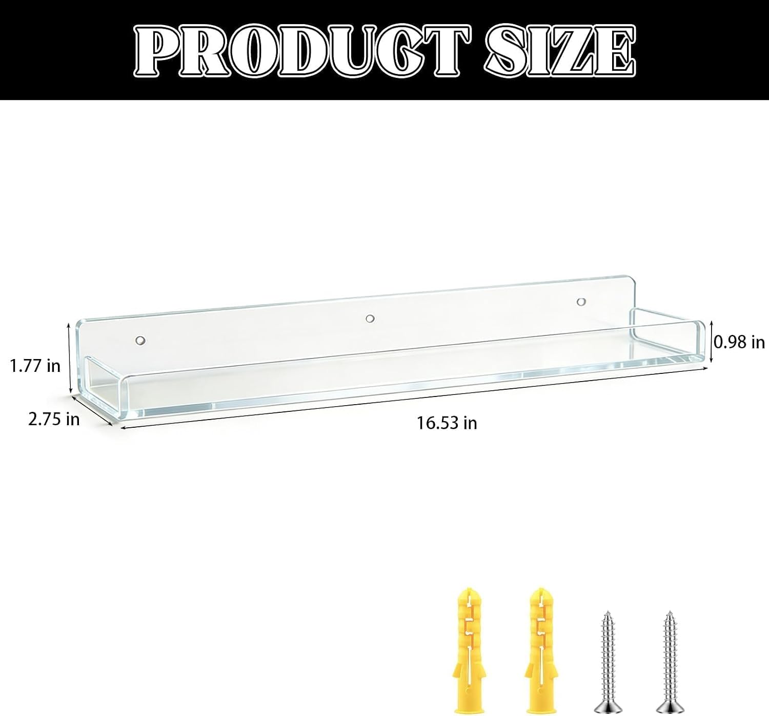 DEDC 3 Pack Shot Glass Display Case for Wall Clear Acrylic Floating Shelves (16.5") for Skincare and Miniatures Secure Kitchen Spice Rack with Side Guard Rails Sleek Wall Holder for Small Bottles