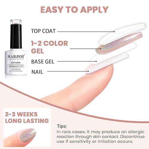 Miniatura 5 de RARJSM - Esmalte de uñas en gel holográfico, color rosa púrpura claro con brillo de arco iris, efecto iridiscente reflectante, se necesita una