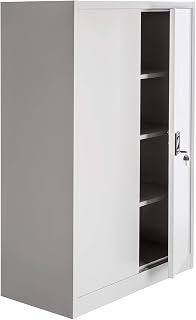 TecTake Filing Cabinet Stainless Steel Cupboard - 2 Door Lockable Tall Office Storage Organiser - Heavy Duty Modern Furniture Metal Shelving Unit