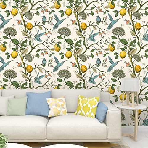 Meihodan Blue Bird Self Adhesive Wallpaper Fresh Lemon Tree Peel and Stick Wallpaper Removable Waterproof Prepasted Contact Paper Wall Mural 17.7in x 9.8ft by Meihodan - Image 2
