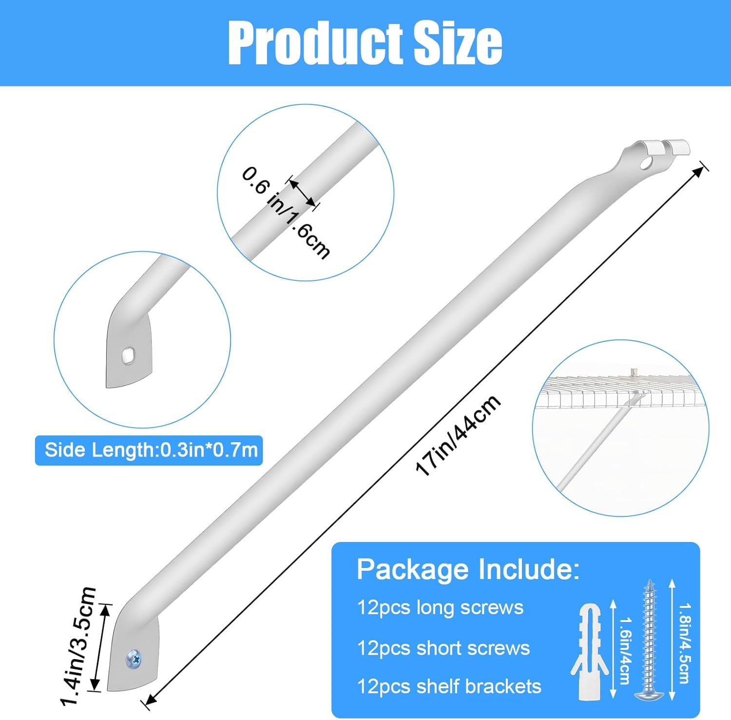 Kifmurase 12 Inch Wire Shelf Support Brackets, 12 Pack Metal Support Brackets for Wire Shelving with Anchors and Screws, Closet Support Bracket for Wardrobe Wall Bracket Wire Shelves Racks
