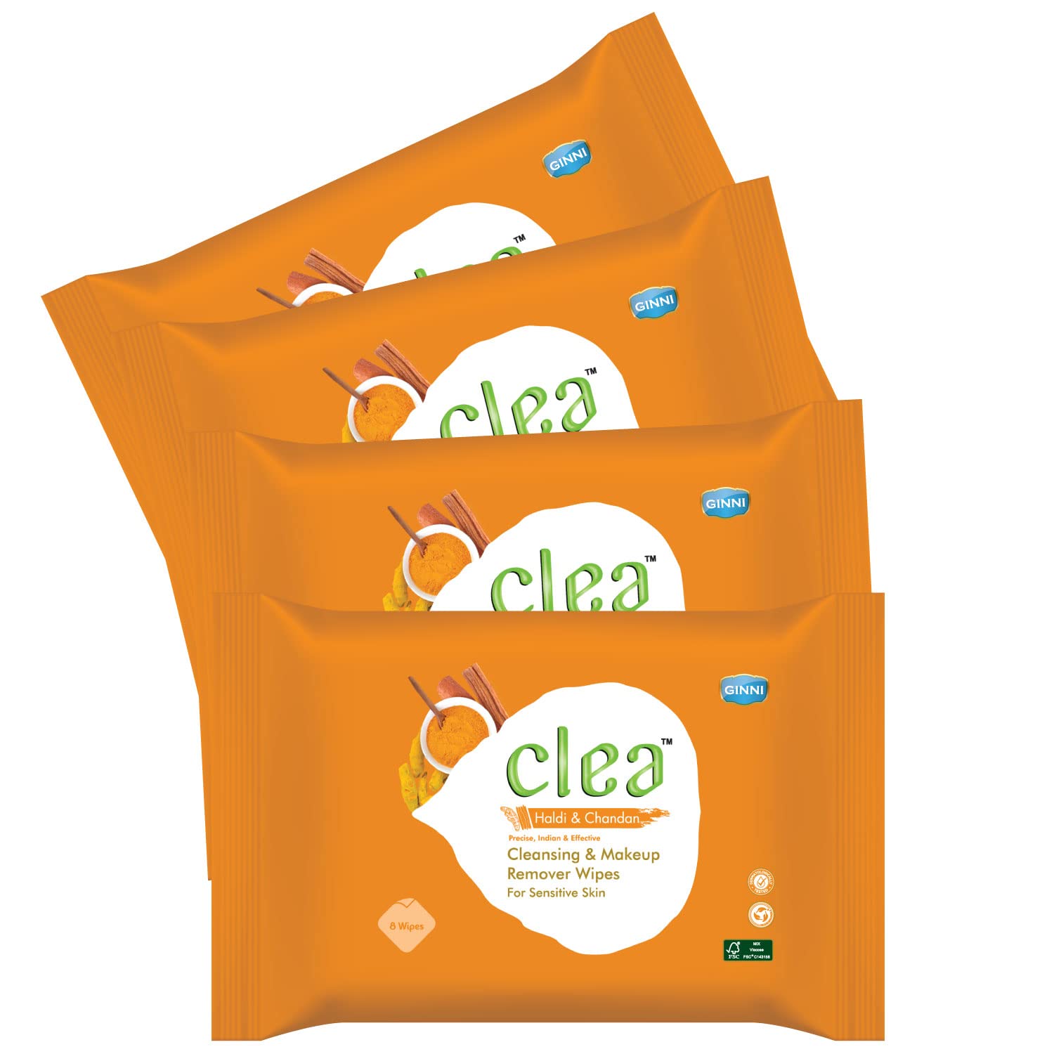 Clea Haldi & Chandan Cleansing Makeup Remover Wet Wipes for Sensitive Skin - Soothes Redness, Anti-Inflammatory, Gentle Makeup Removal - Pack of 4 (8 Wipes Each, Wipe Size :- 150mm x 140mm)-image-38