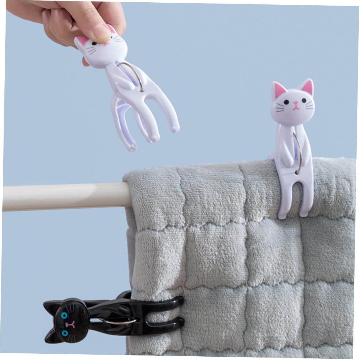 Zerodeko 4er-Sets Robuste Winddichte Wäscheklammern Für Steppdecken Wäscheklammern Aus Kunststoff Zum Trocknen Von Handtüchern Matratzenheber Cartoon-Katzen-Design Leicht 4 Stück X 4