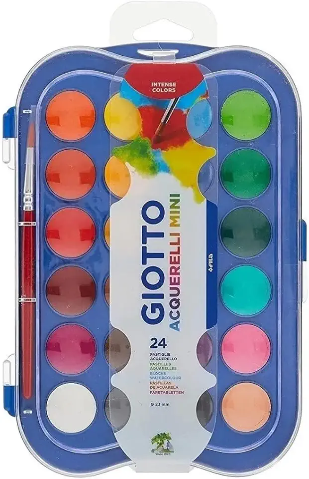 GIOTTO Acquarelli Mini, Aquarela em Estojo de Pastilhas de 23mm, 24 Cores