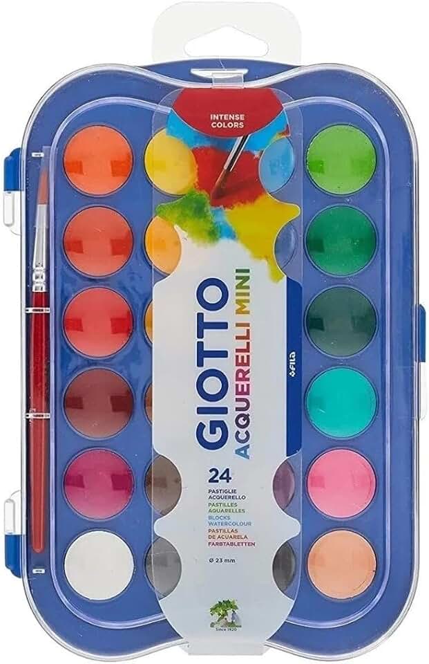 GIOTTO Acquarelli Mini, Aquarela em Estojo de Pastilhas de 23mm, 24 Cores