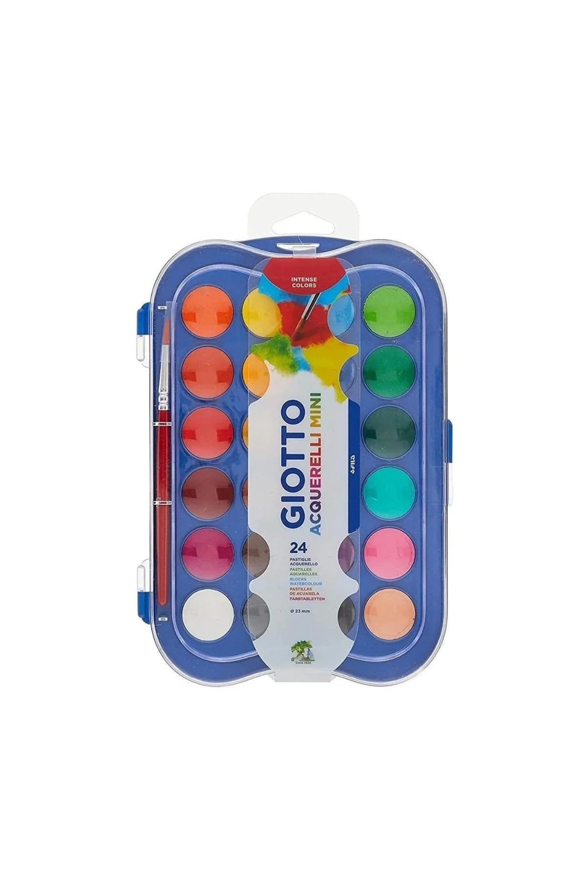 GIOTTO Watercolour Set, 24 Blocks, Assorted Colours, Super Washable For Children, Parties and Schools, 24 Colors
