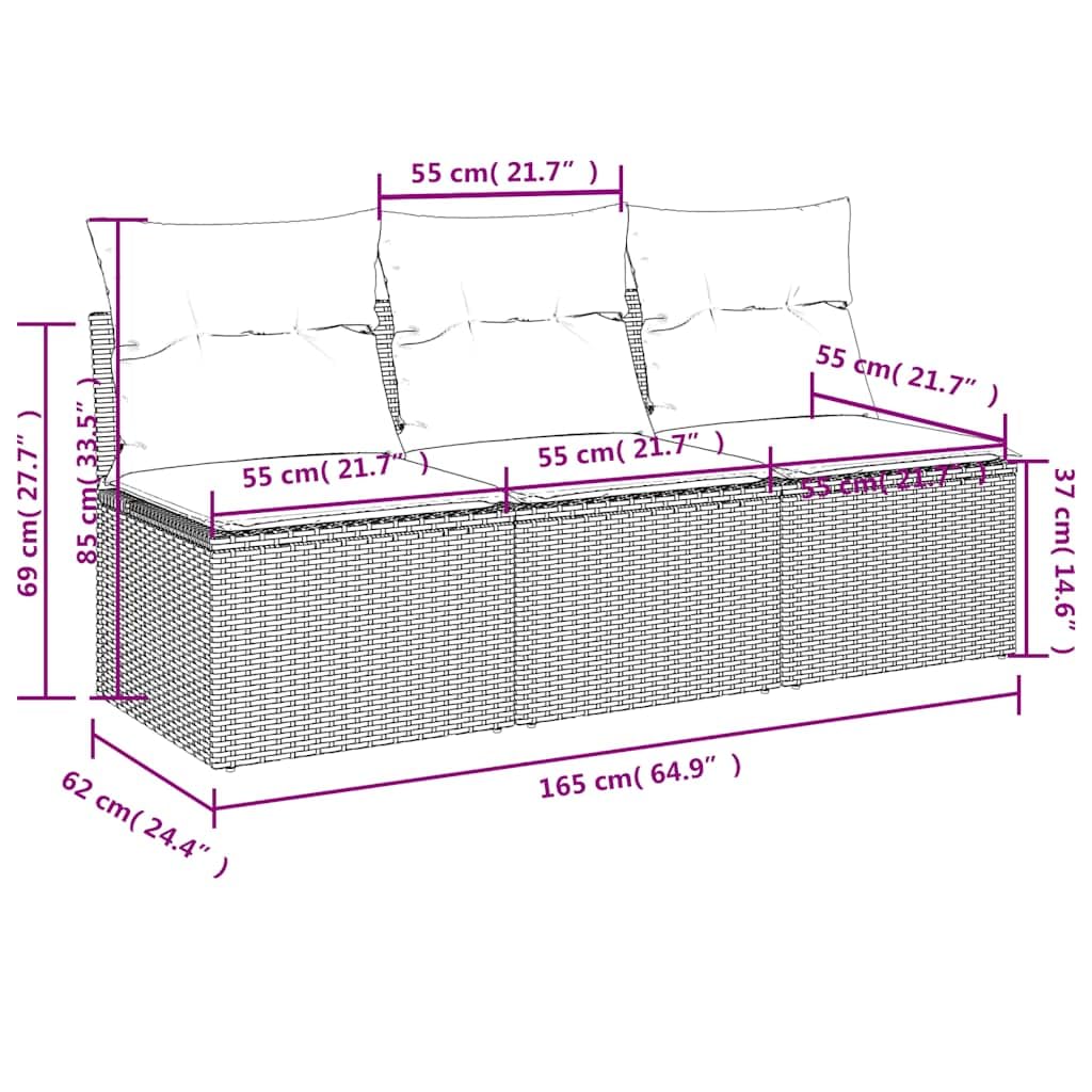 vidaXL Canapé de Jardin avec Coussins 3 Places, Siège avec Housse, Meuble de Terrasse Patio Balcon Cour Extérieur, Gris Résine Tressée