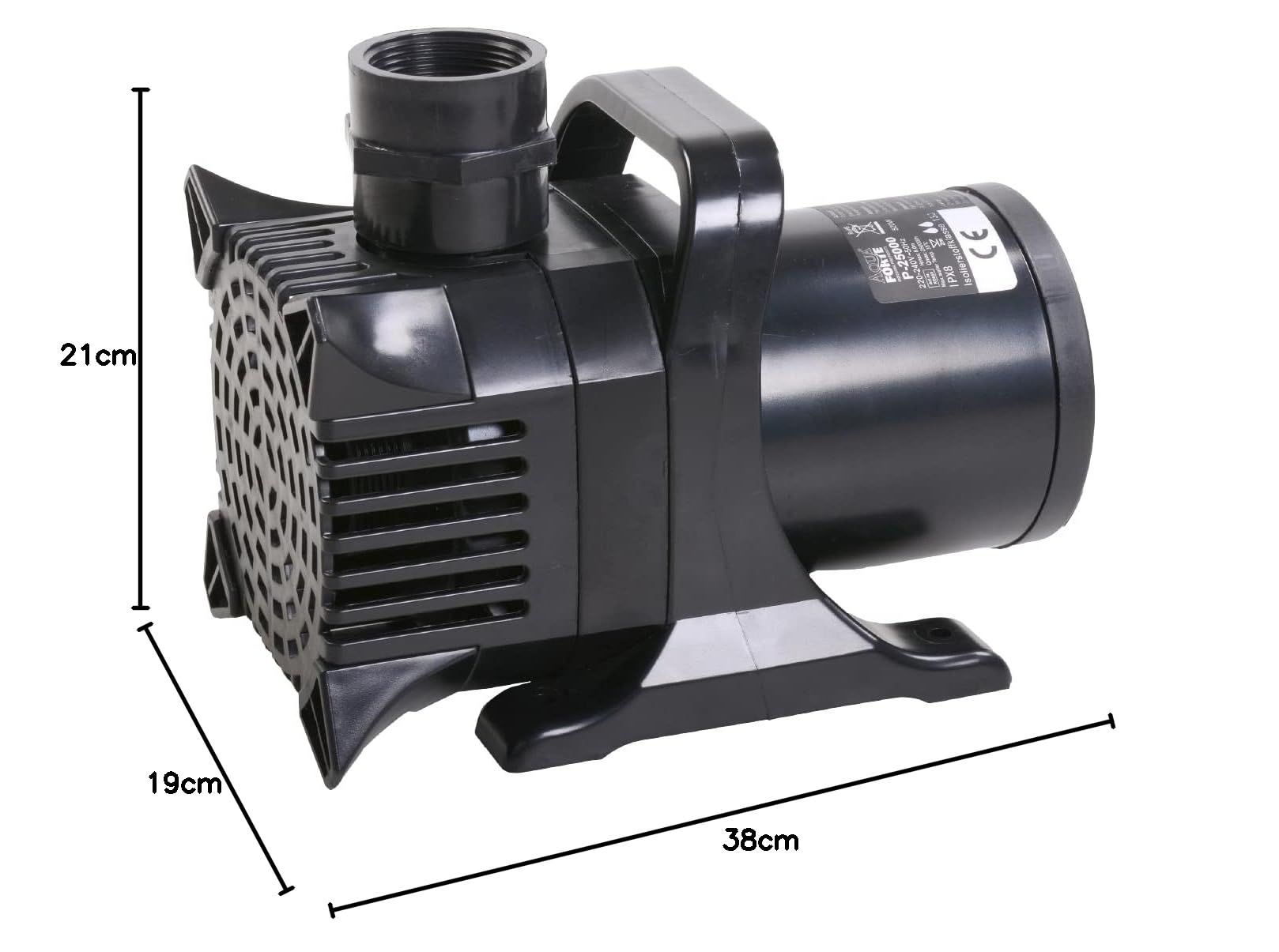 Pompe de bassin AquaForte P-25.000, 520 watts, débit max. 25 m3/heure, hauteur de refoulement max. 8 mètres, hauteur de refoulement extra forte, pompe jusqu'à 6 mm de particules de saleté