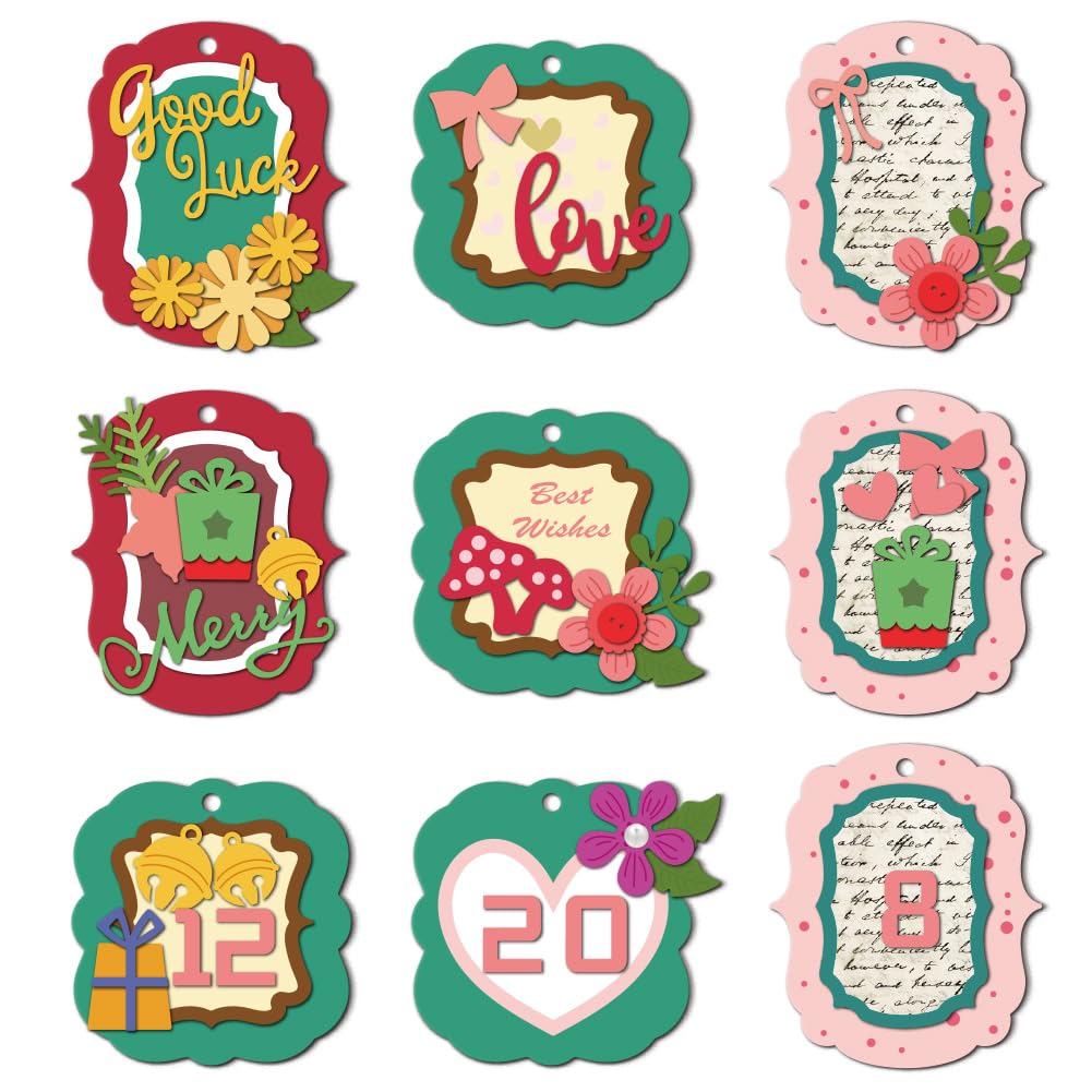 DELORIGIN Decorative Label Cutting Dies Greetings Numbers Card Making Die Stencil Carbon Steel Die Cuts Scrapbooking Embossing Template Dies for Greeting Cards Craft Paper Album Invitation Decor