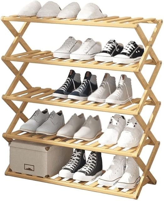 PAKIDS Installation-free Folding Bamboo Shoe Rack Multi-layer Simple Household Shoe Cabinet Storage for Closet Bedroom Entryway (Size : 100cm)