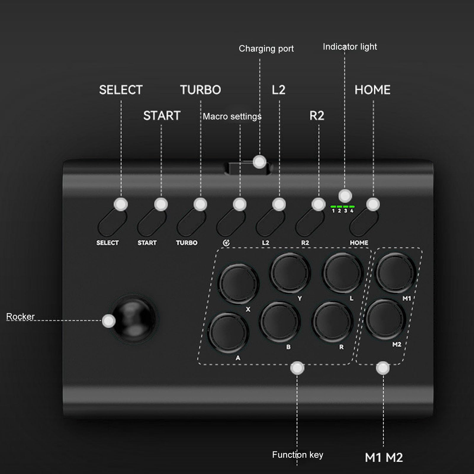 Bewinner Controller Joystick da Combattimento per Console di Gioco per IOS TV, Joystick retrò, Tasti Posteriori Personalizzabili, Adatto per Giocatori, Batteria da 600 MAh