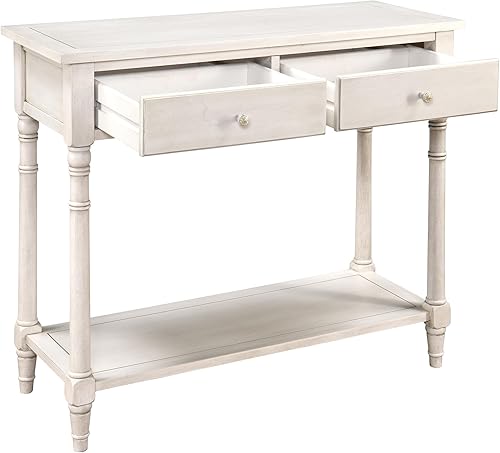 Miniatura 2 de Mesa de entrada consola de madera maciza con 2 cajones, 35.54 pulgadas de largo x 30 pulgadas de alto x 13.78 pulgadas de ancho, mesa de sofá