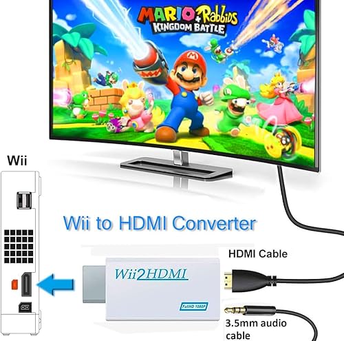 Miniatura 2 de Convertidor Wii a HDMI, Wii2 a HDMI para salida de audio de video HD con conector de audio de 0.138 in, compatible con todos los modos de