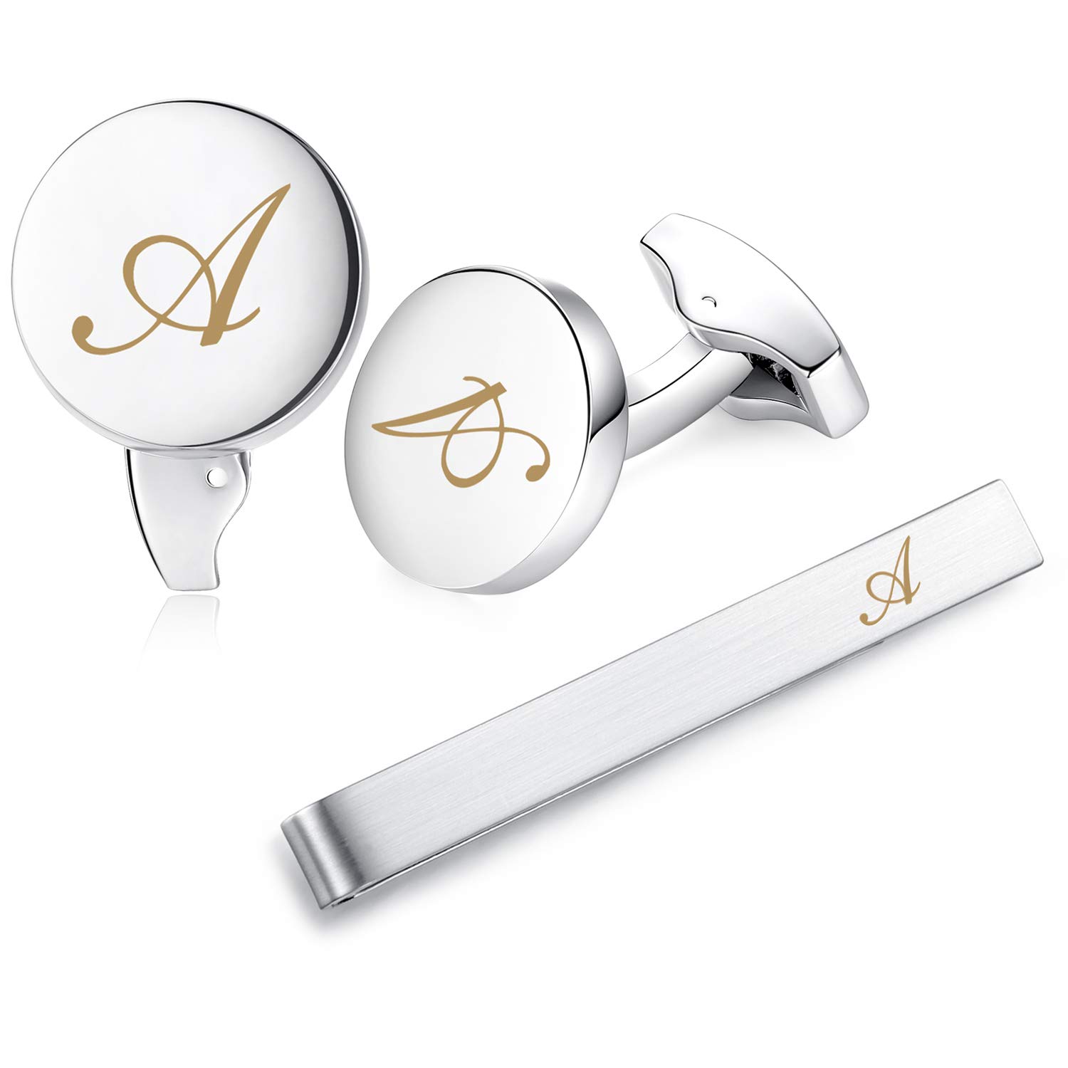 HONEY BEARInitial Alphabet Letter Cufflinks Tie Clips Set for Mens Gift, 5.4cm, Copper, No Gemstone