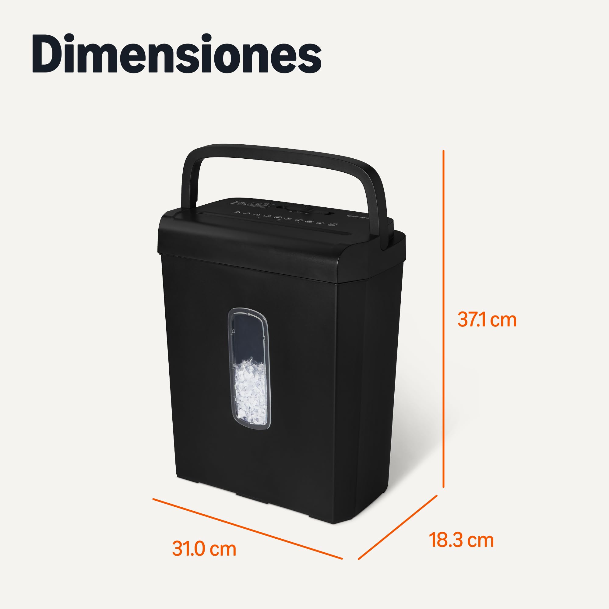 Amazon Basics Trituradora de Papel y Tarjetas de Crédito para 6 Hojas de Corte Cruzado, 14L, Negro