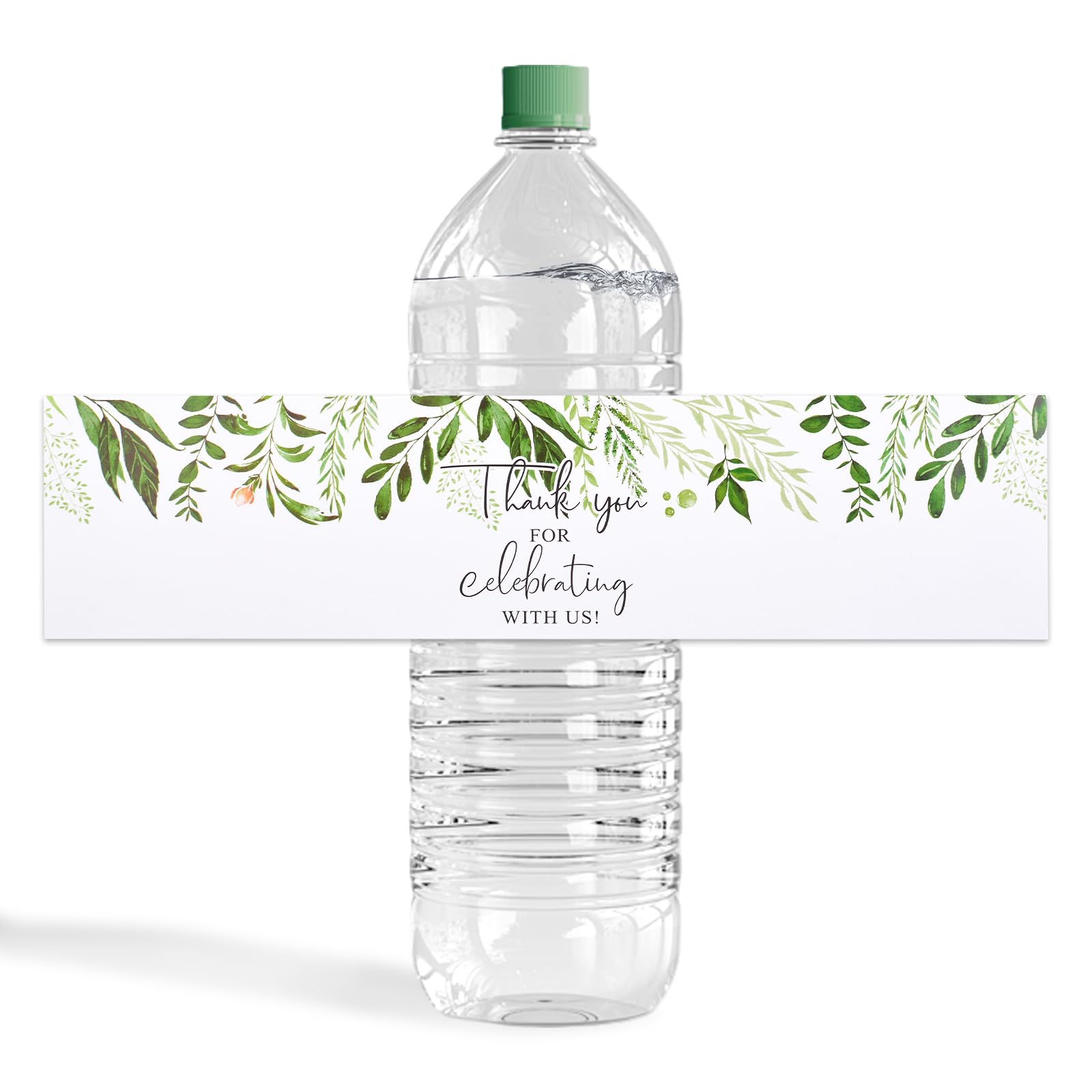 URROMA Wedding Water Bottle Labels, 50 Pcs Thank You Advanced Greenery Leaves Water Bottle Wraps Water Bottle Stickers for Birthday Baby Shower