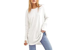 Women's Crew Neck Long Sleeve Tops with Thumb Holes