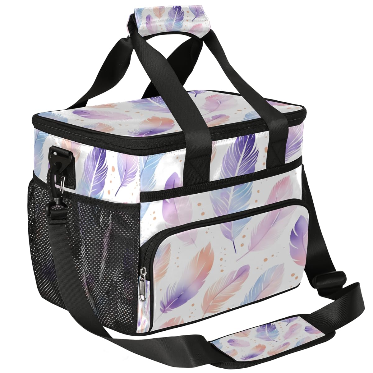 Feathers Insulated Picnic Backpack Lunch Box for Women Men Picnic Basket Tote Lunch Bag Picnic Bag Portable Lunch Bags for Picnic, Beach, Work, Trip,Office, Camp Abstract Colorful Feather
