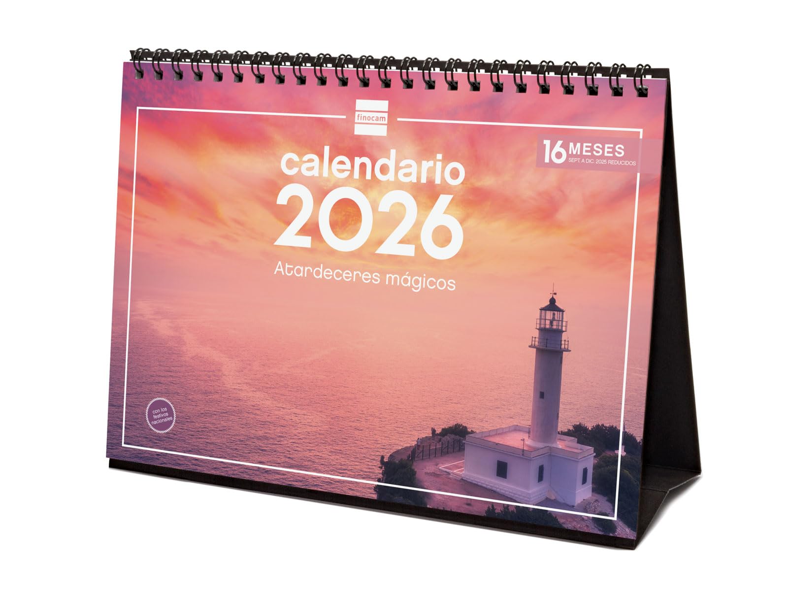 Finocam - Desktop Calendar 2026 Month View January - December 2026 + Sep.- Dec. 2025 (4 months) reduced | Calendar 2026 | Magical sunsets images - English