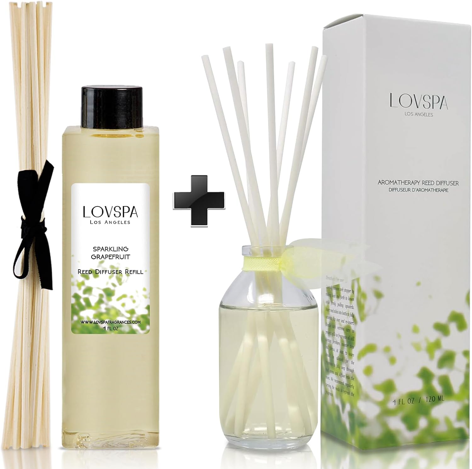 LOVSPA Sparkling Grapefruit Reed Diffuser Refill, 4 oz, Bundle with Sparkling Grapefruit Reed Diffuser Set - Made with Essential Oils in The USA