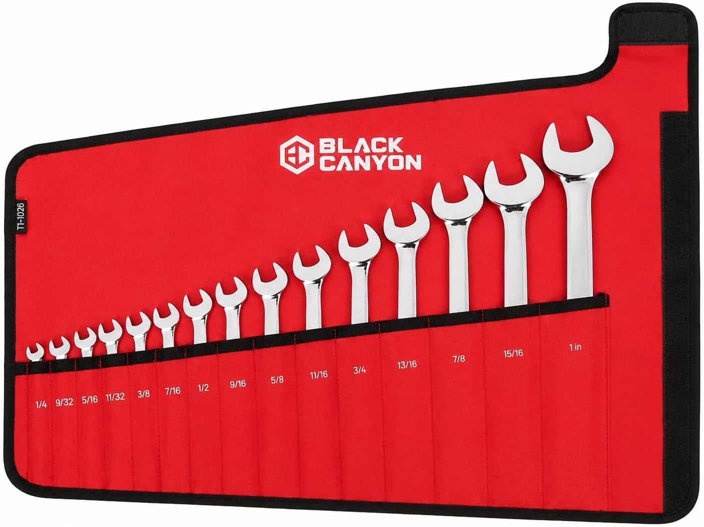 BLACK CANYON Heavy Duty Wrench Organizer Roll Up Pouch, Portable Tool Storage Bag with 15 Pockets, Foldable Wrench Roll Organizer for Garage, Mechanics, Automotive Repair & Workshop Storage (Bag Only)