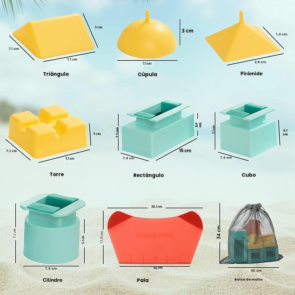 Kit Sand Pal para construir castillo de arena juguete de playa con moldes para ladrillos y bolsa para el transporte para castillos de arena de gran tamaño en nieve y barro