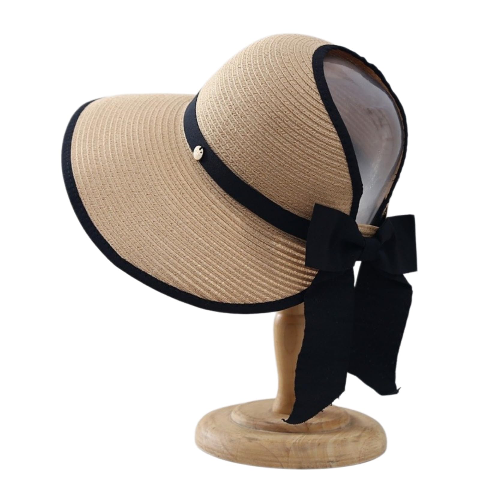 Cappellino da Baseball,Cappello Pescatore Moda Donne Paglia Cappello Spiaggia, Leggero Ampio Bordo Sole con Design Arco per Viaggi E Uso All'aperto-Beige