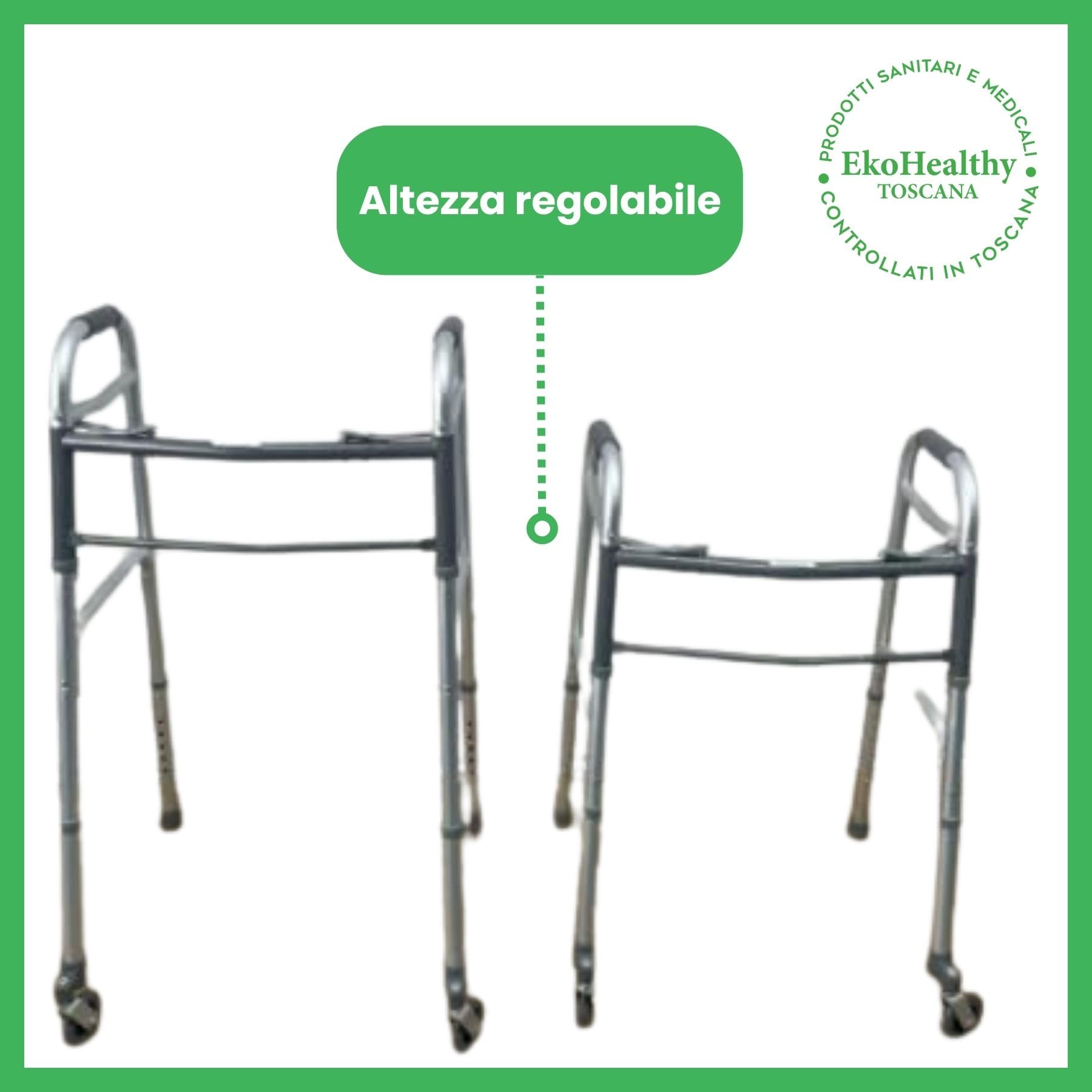 EkoHealthy® Deambulatore Vivo Sicuro Controllato In Toscana, Leggero E Resistente Fino A 136kg, Pieghevole, Regolabile In Altezza, 2 Ruote Piroettanti. Adatto A Disabili E Anziani. Grigio Scuro