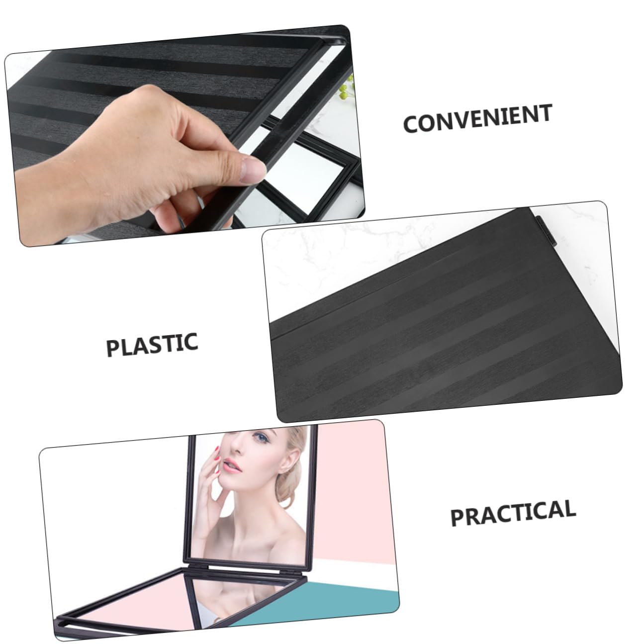 ABOOFAN Doppelseitiger Rechteckiger Handspiegel mit Doppelgriff Tragbarer Beauty Mirror für Friseure und Makeup Klappbarer Friseursalon Spiegel für Reisen und Tägliche Pflege