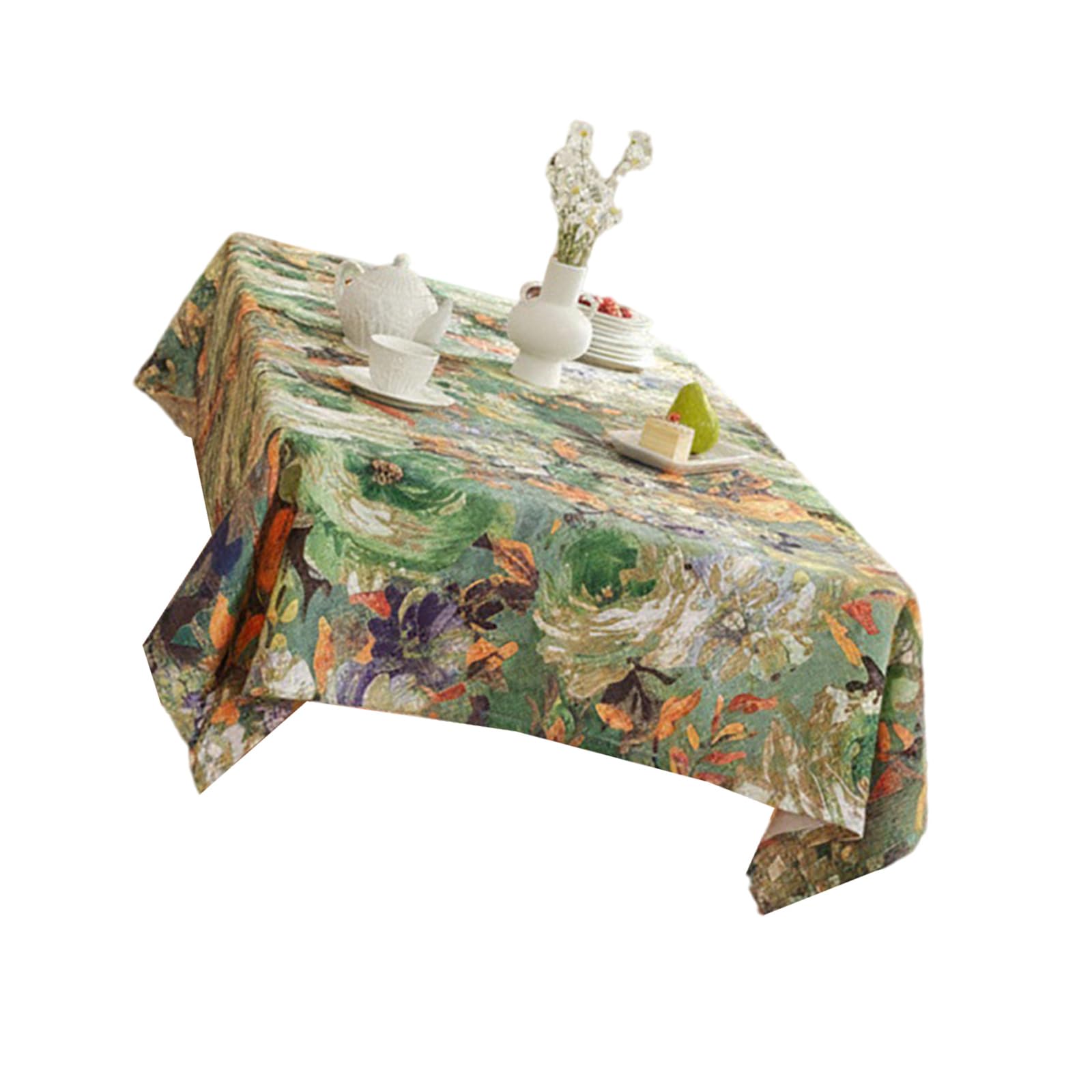 Buxuaaaa Wrinkles Proof Oil Painting Tablecloth Sturdy Polyester Fabric for Dining Room Home Decoration Polyester Tablecloth