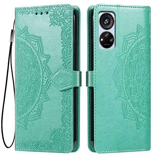 HONLEN Funda para ZTE Blade V40s Carcasa, (6.67' Inches) Premium PU Cuero Cartera Magnético Flip Case 3 Ranura Tarjeta, Soporte Case, Diseño de Mandala Verde