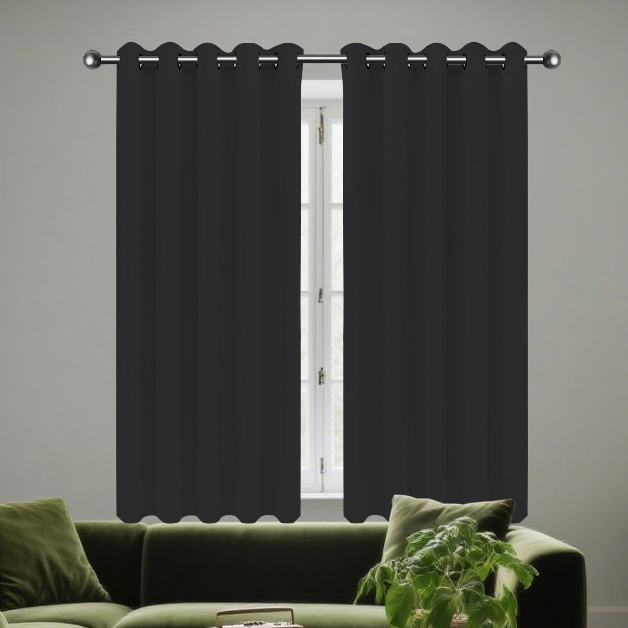 Rideau occultant thermique lin 190x255 cm noir pour salon