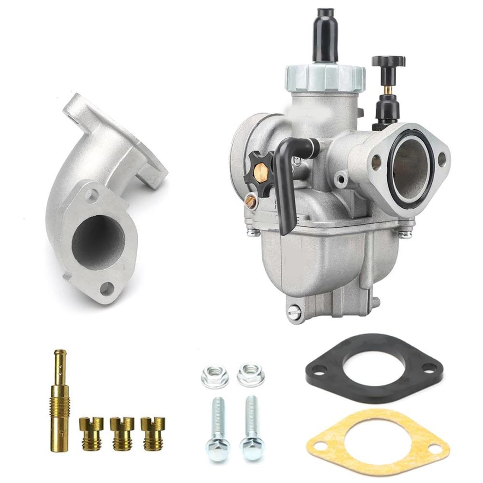 Kit De Carburador Motocicleta 2T 4T, Brida PE con Tubo Curvo Entrada, Juego Codo Aire Frío Chorros