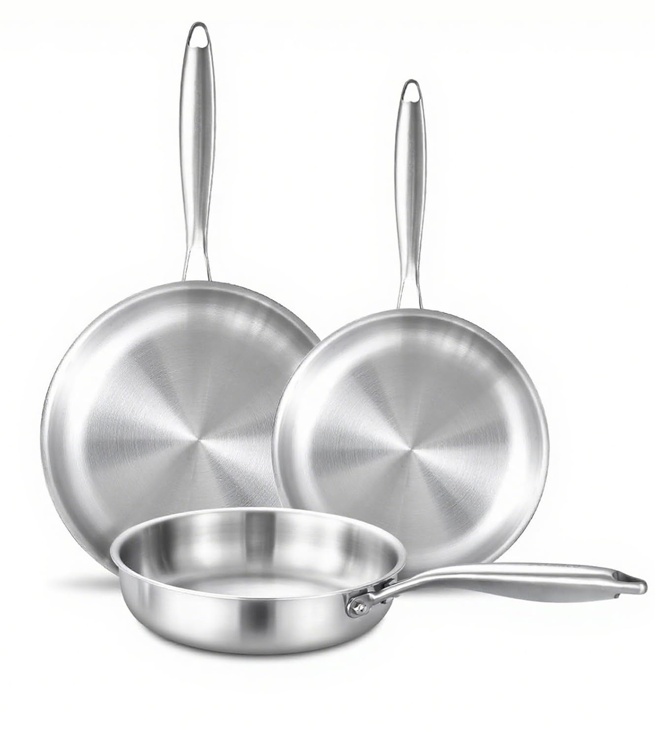 Dreilagige Edelstahl-Bratpfannen-Set,22&26&30CM,Schnelle Aufheizung,Energiesparende Induktionsbratpfanne,Edelstahlpfanne für Steak,Ei usw.Ofenfest