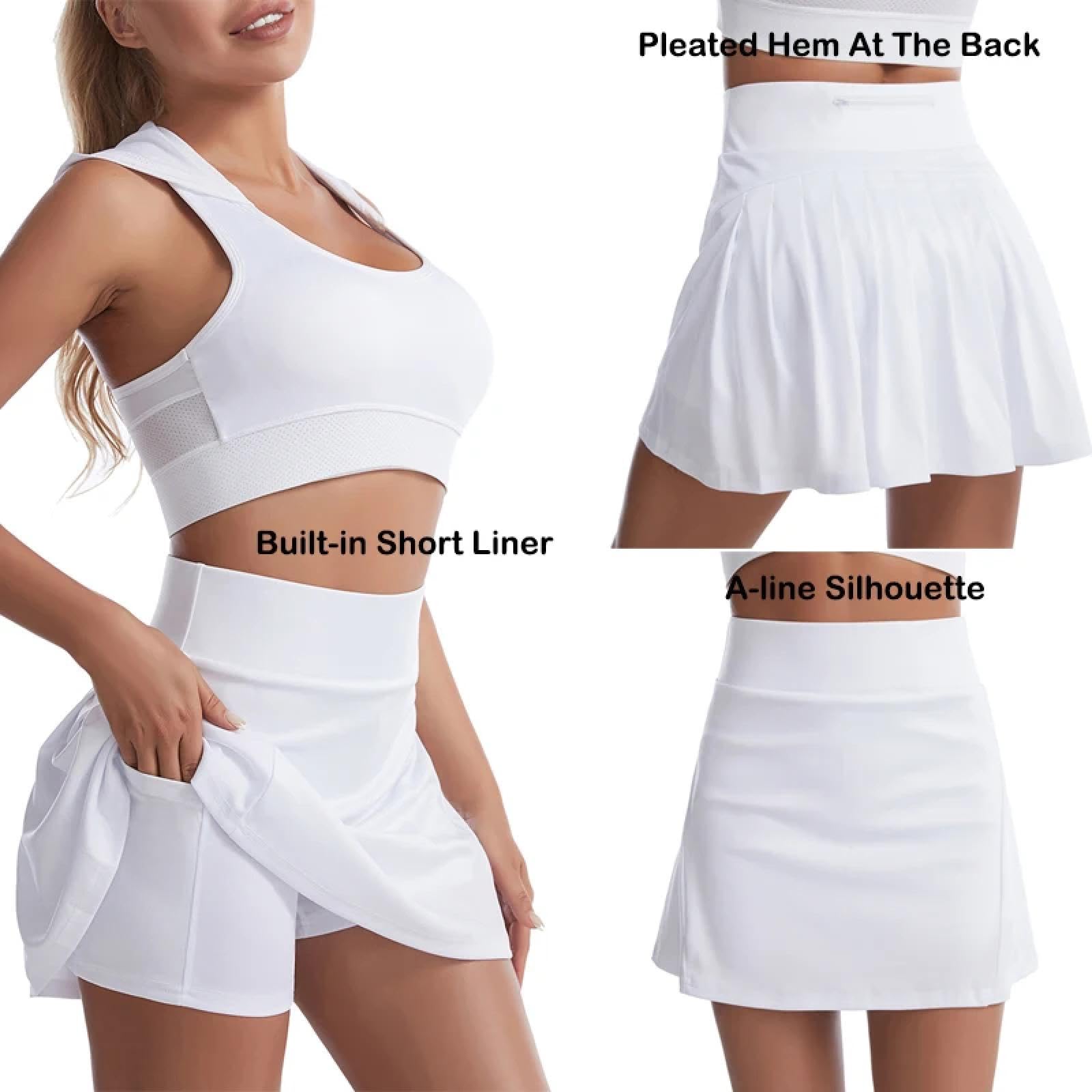 Falda De Tenis para Mujer con Pantalones Cortos 3 Bolsillos Cintura Alta Entrenamiento Correr Faldas Atléticas