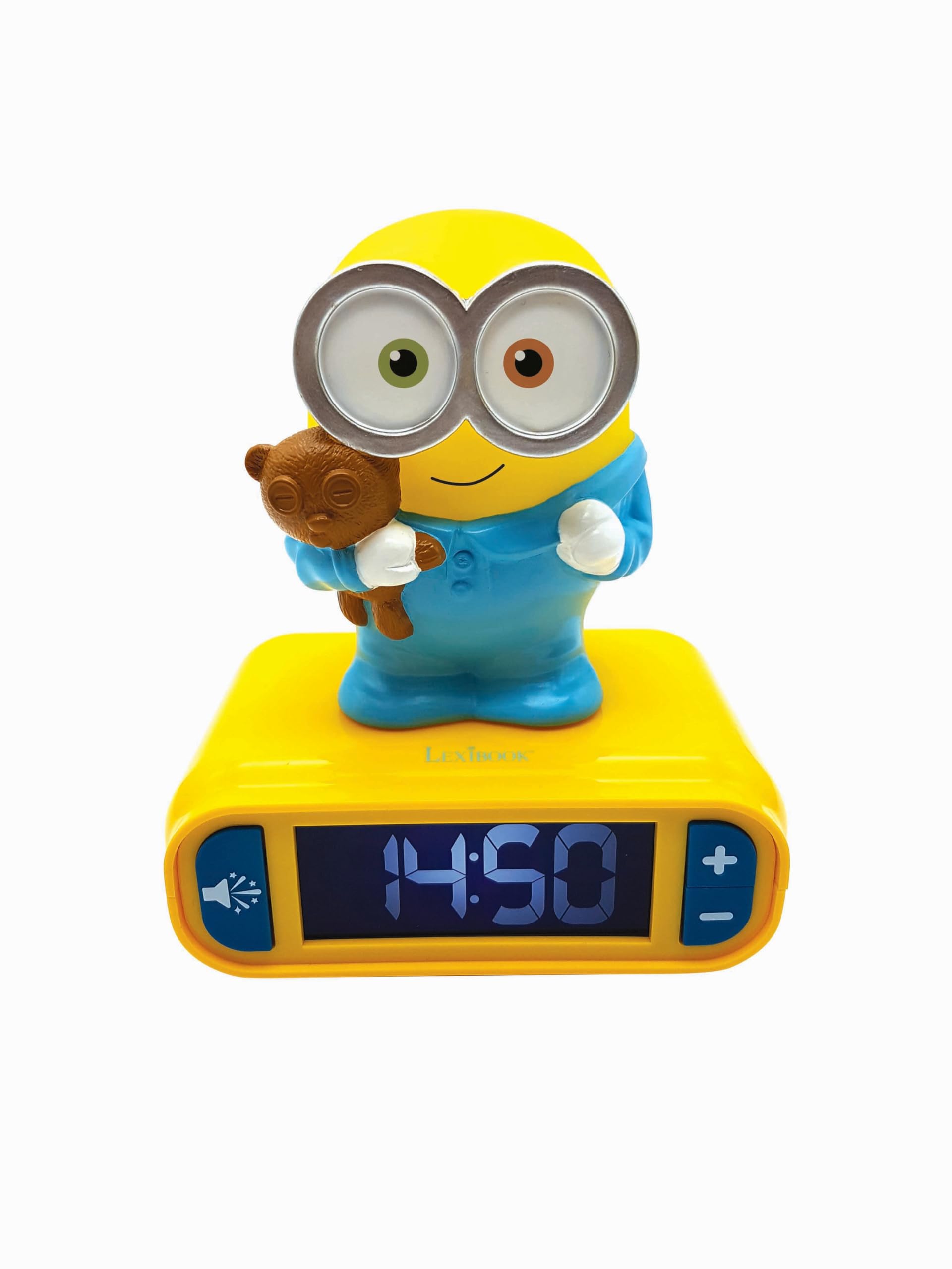 LEXIBOOK, Despicable Me Minions, Bob Nightlight alarm clock, Sounds and Melodies, LCD Backlit screen, Luminous, Snooze, Yellow, RL800DESLXB