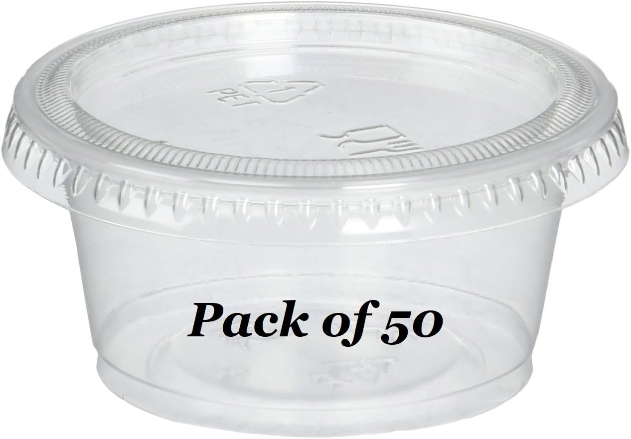 ReditainerPlastic Disposable Portion Cups - Jello Shot Cup - The Perfect Souffle Cup (2 Ounce, Package of 50 Cups With Lids)