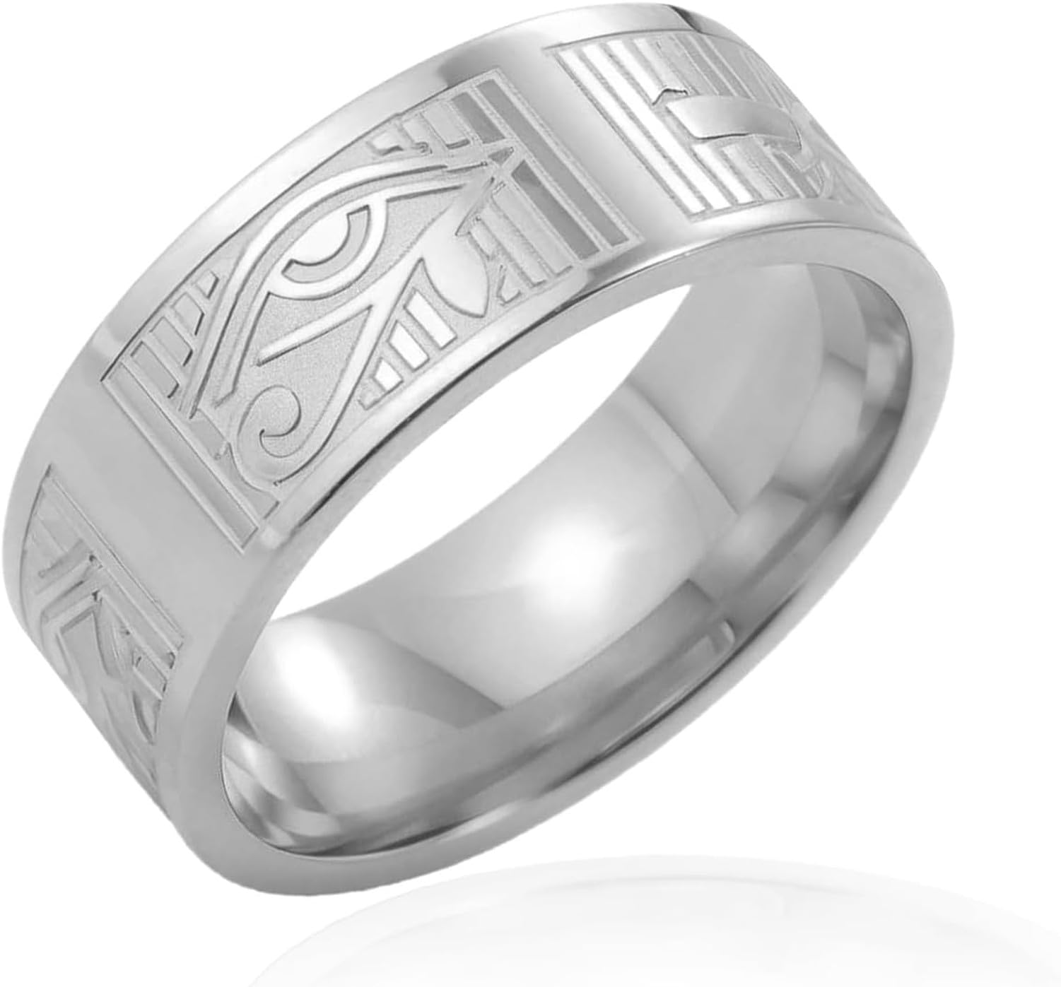 KGAIXN Egyptian Ankh Cross Eye of Horus Ring Stainless Steel Protection Symbol Amulet Ancient Egypt Jewelry for Men Women, Silver, R 1/2