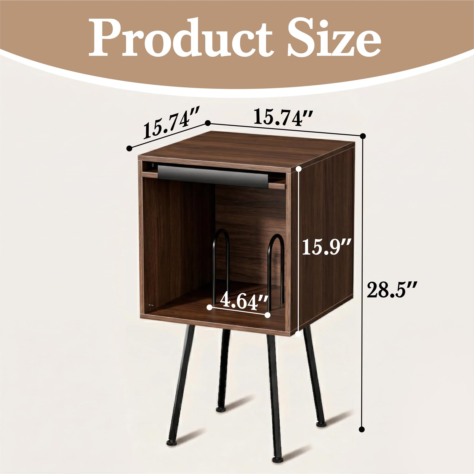 Faesun Supporto per giradischi con coperchio ribaltabile, può contenere fino a 100 album, supporto per giradischi con display per dischi in vinile, per soggiorno, camera da letto, noce