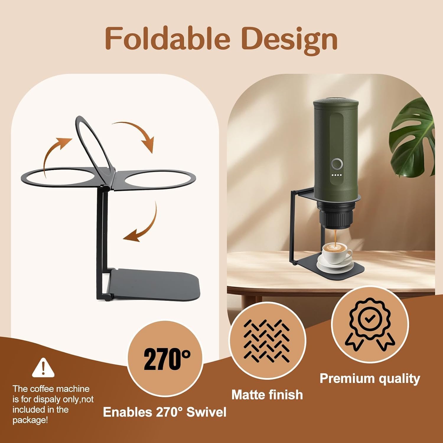 Stand Compatible with Outin Nano – Portable Foldable Coffee Maker Stand with Base, Espresso Machine Holder for Home, Desk, and Travel (Black)