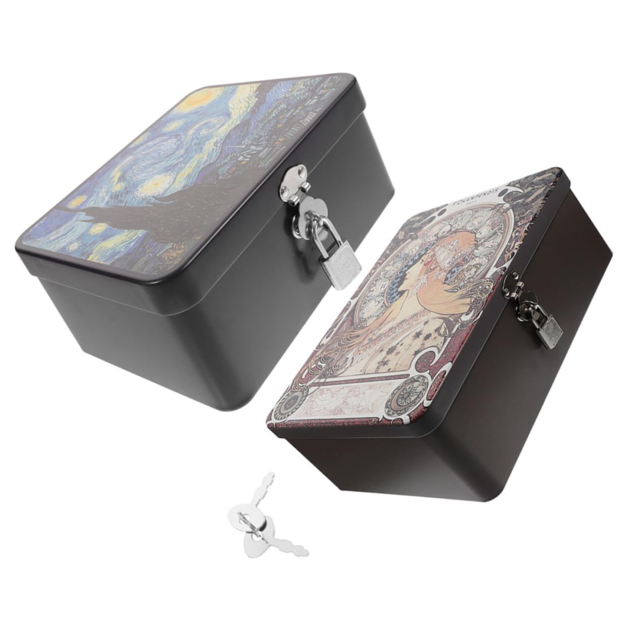 Amazon.co.jp: RUNROTOO 2個 宝箱の鍵 鍵付き収納ボックス 装飾的な茶