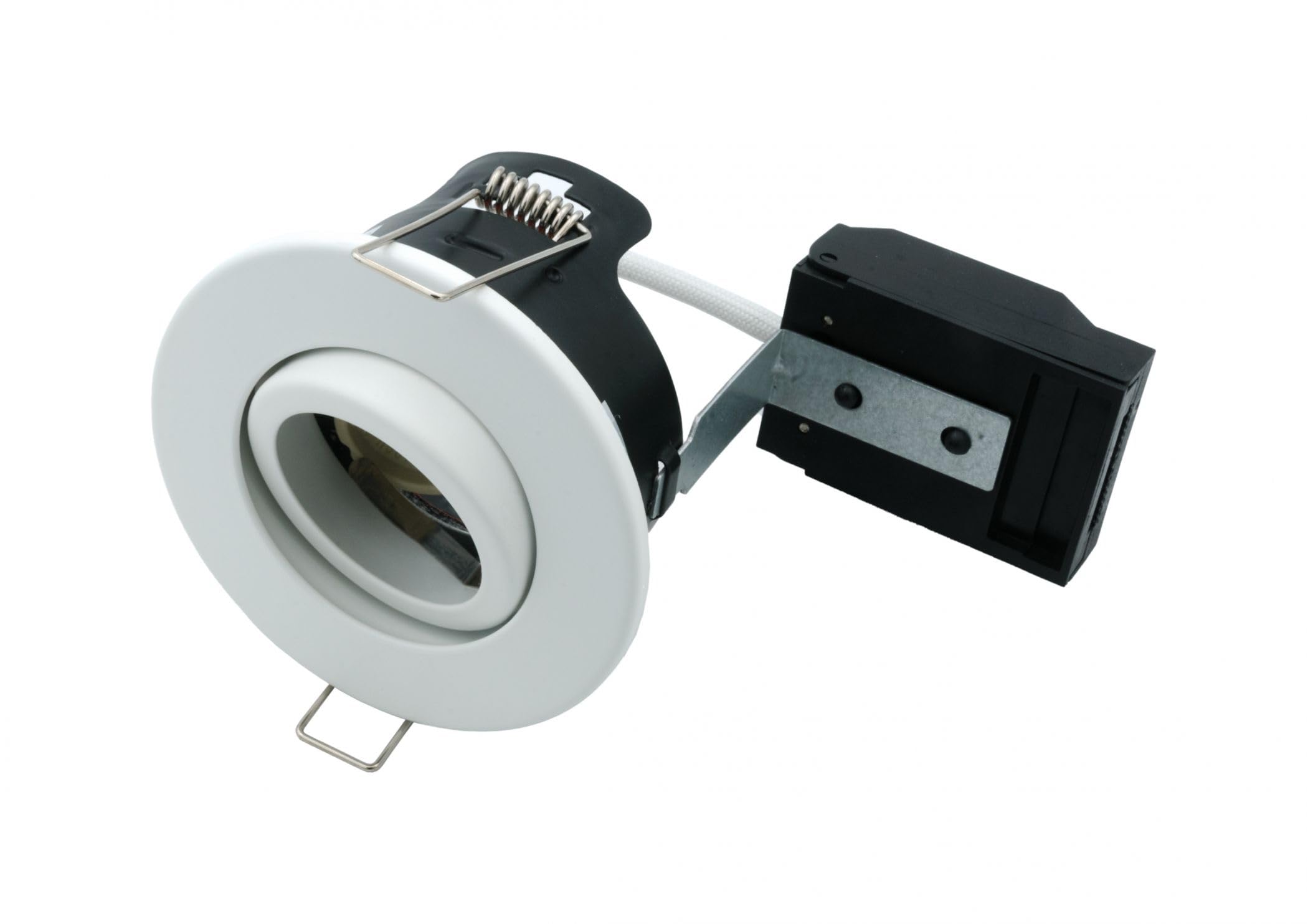 Leyton Lighting FN-T-WHM GU10 Tilt Downlight, IP20, 87mm, matt White, Loop in/Out, Open Back