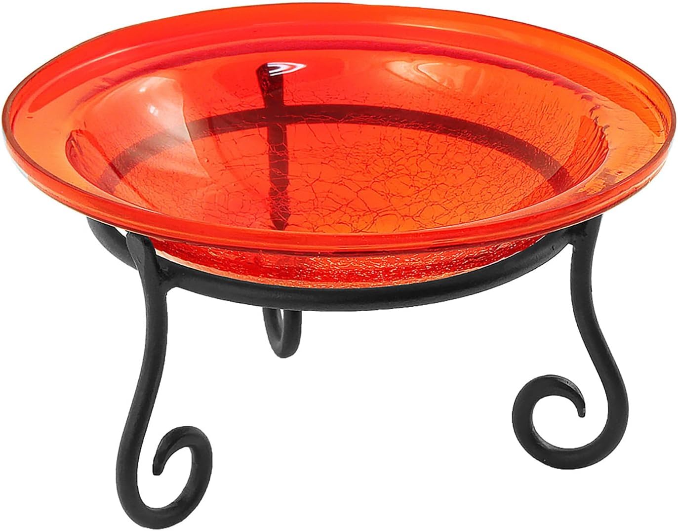 12" Red Crackle Birdbath- Short Stand
